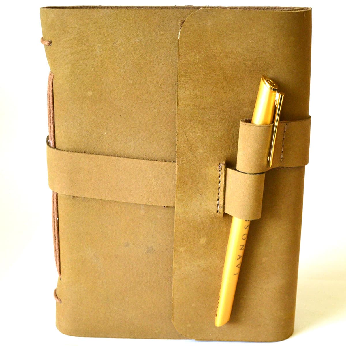 5" x 7" Plain leather blank book w/cord & Pen