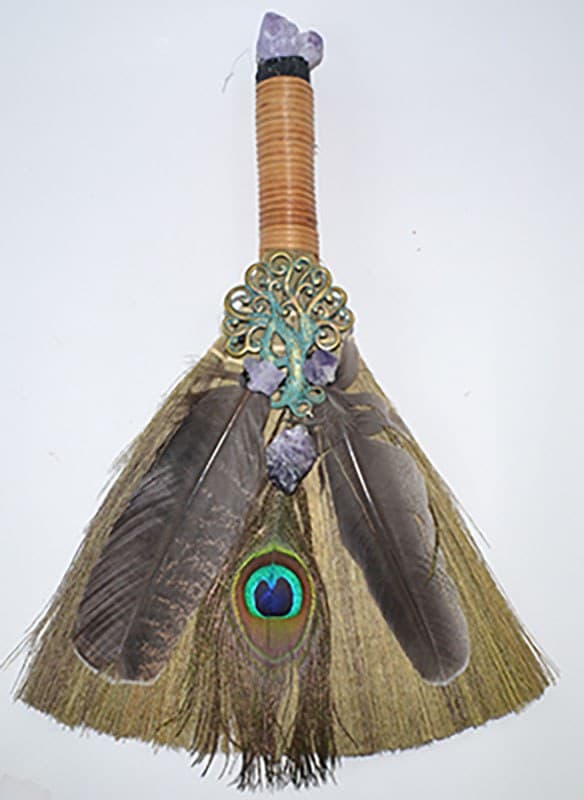 13" Ritual Broom W/ Peacock Feather