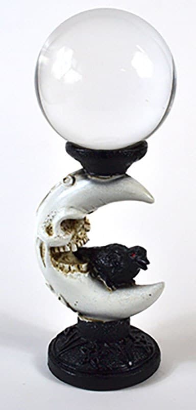 80mm Clear gazing ball with Crescent Moon & Crow