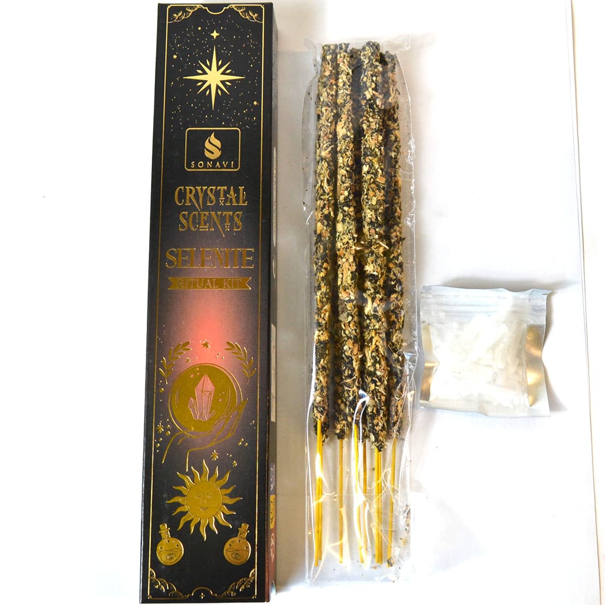 8pk incense & Selenite chips