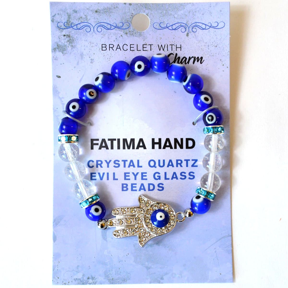 8mm Evil Eye/ Clear Quartz with Hand