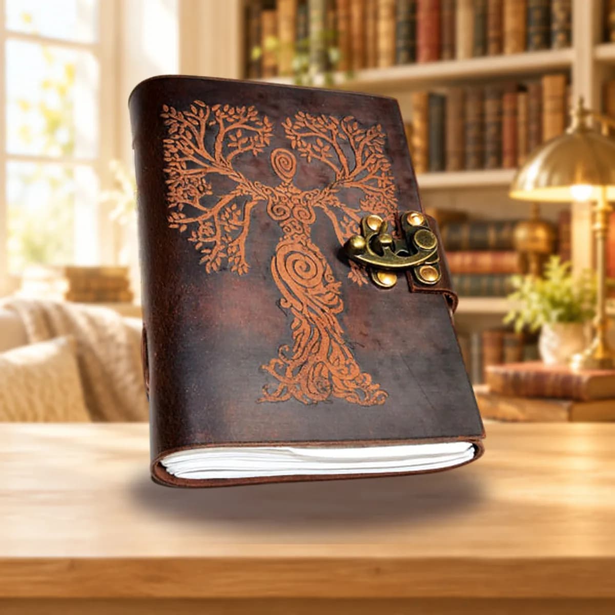 Tree Woman leather blank book w/ latch