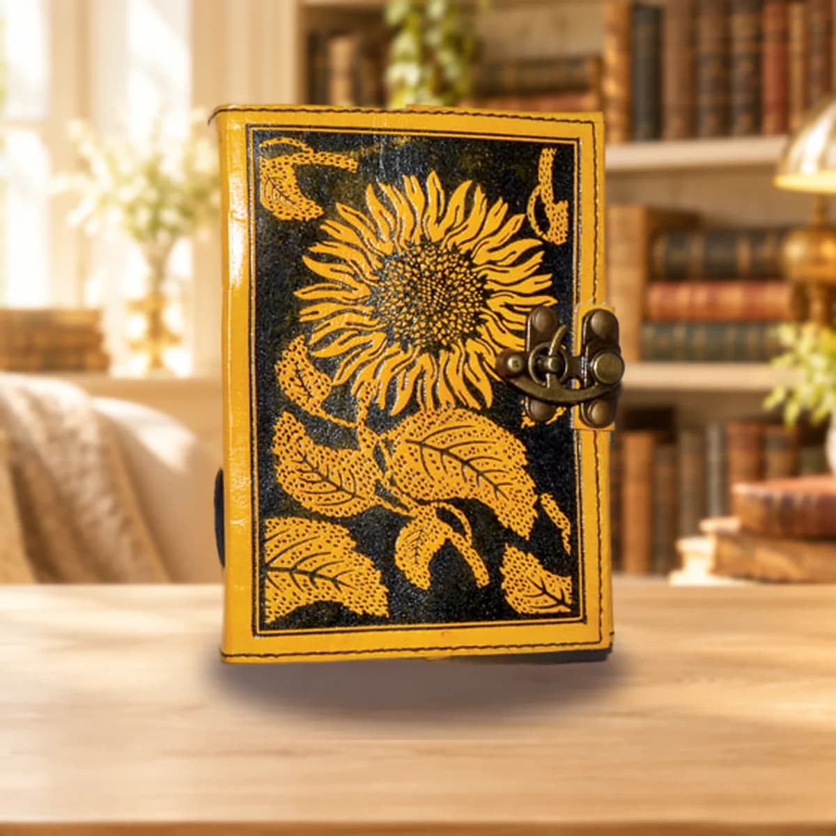 Sunflower leather blank book w/ latch
