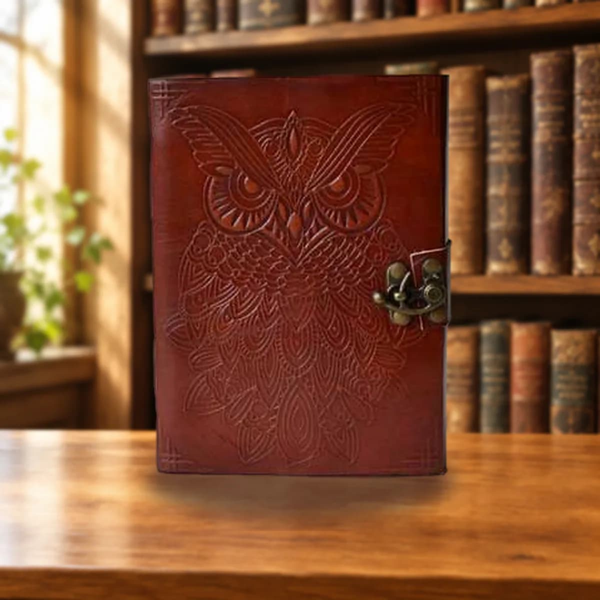 5" x 7" Owl leather blank book w/ latch