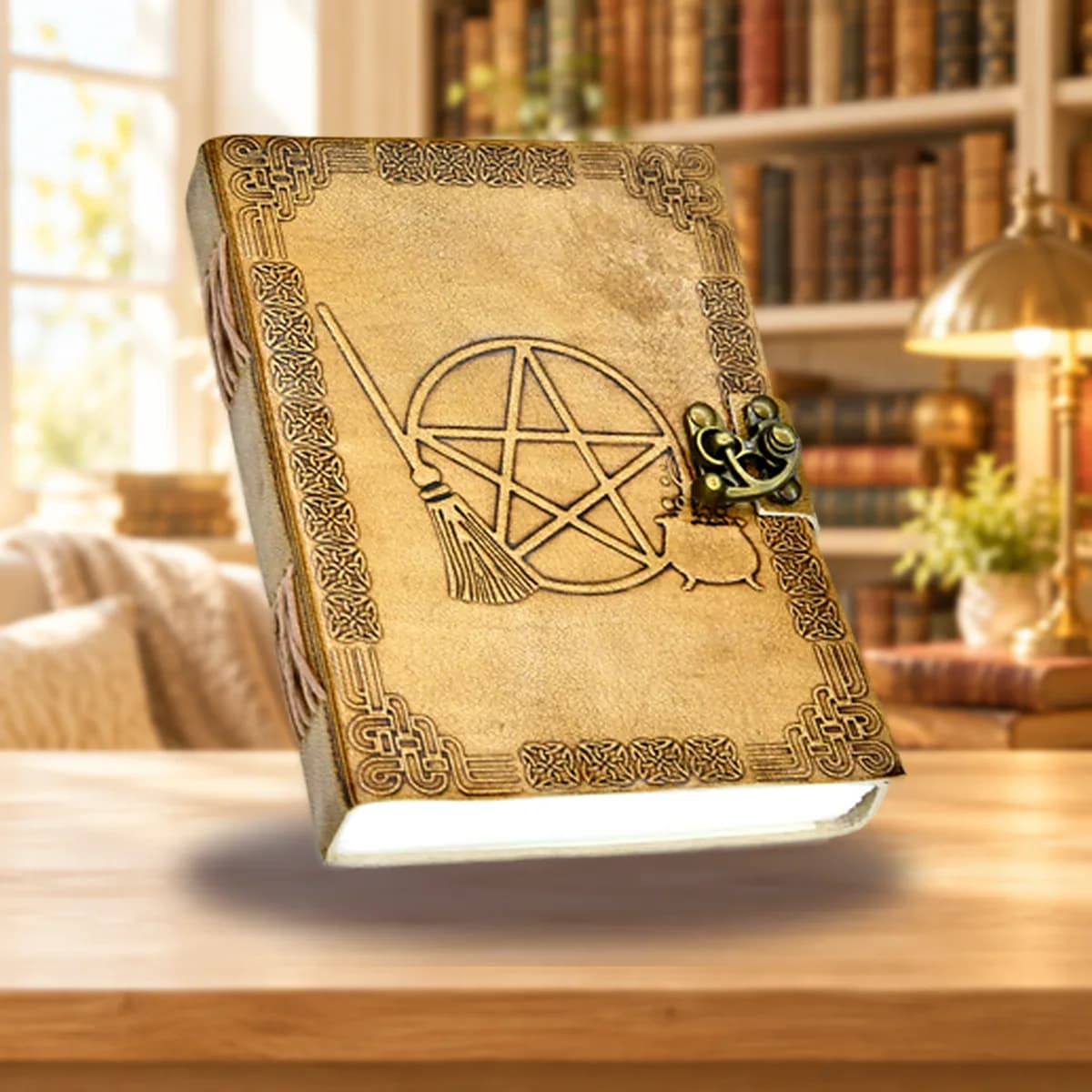 Broom & Pentacle Leather Journal, 5×7, latch