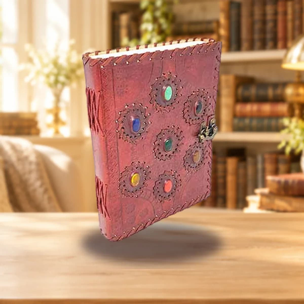6" x 8" 7 Chakra stones Embossed leather w/ latch