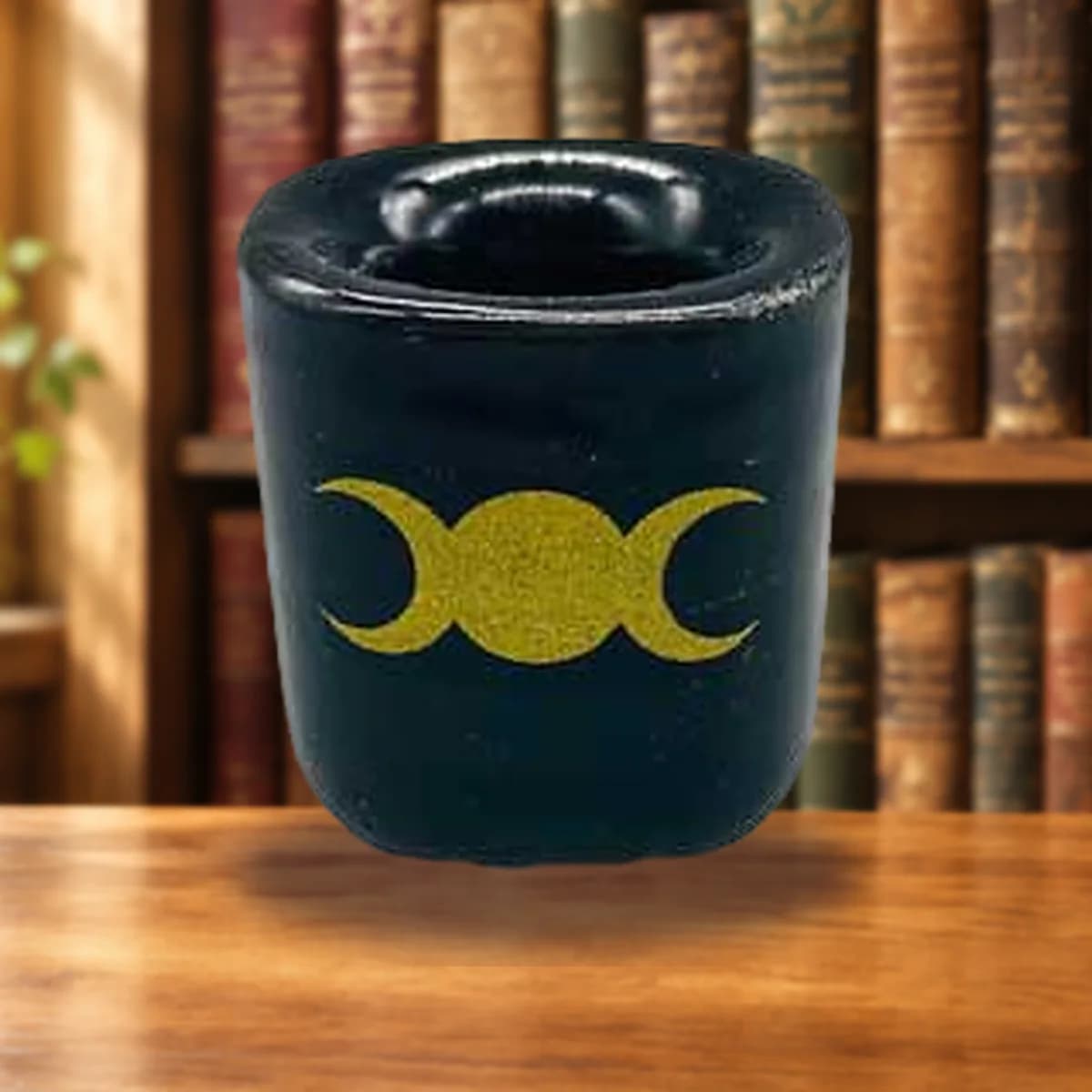 Triple Moon Black Ceramic Chime Holder