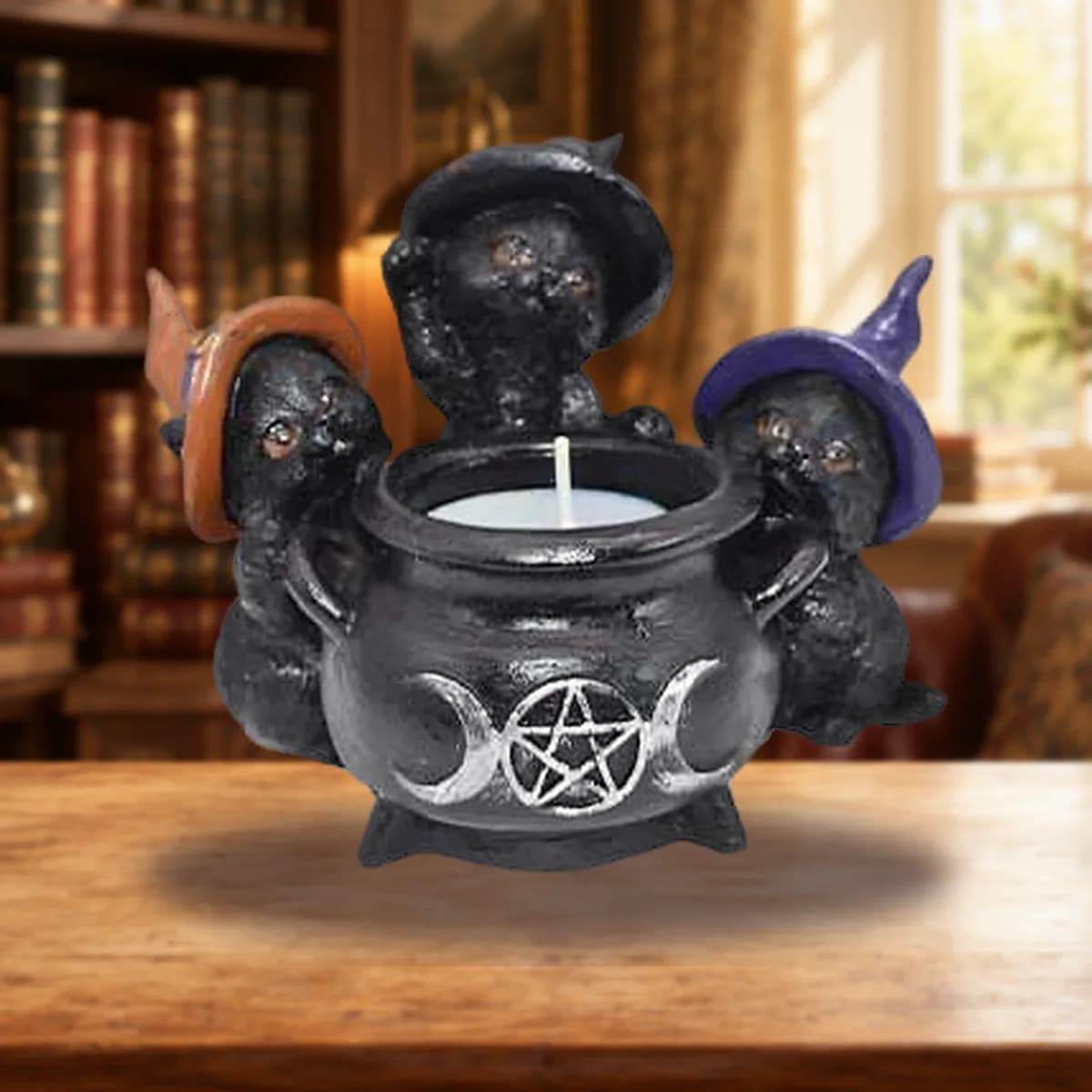 Witchy Cats around Cauldron tealight holder