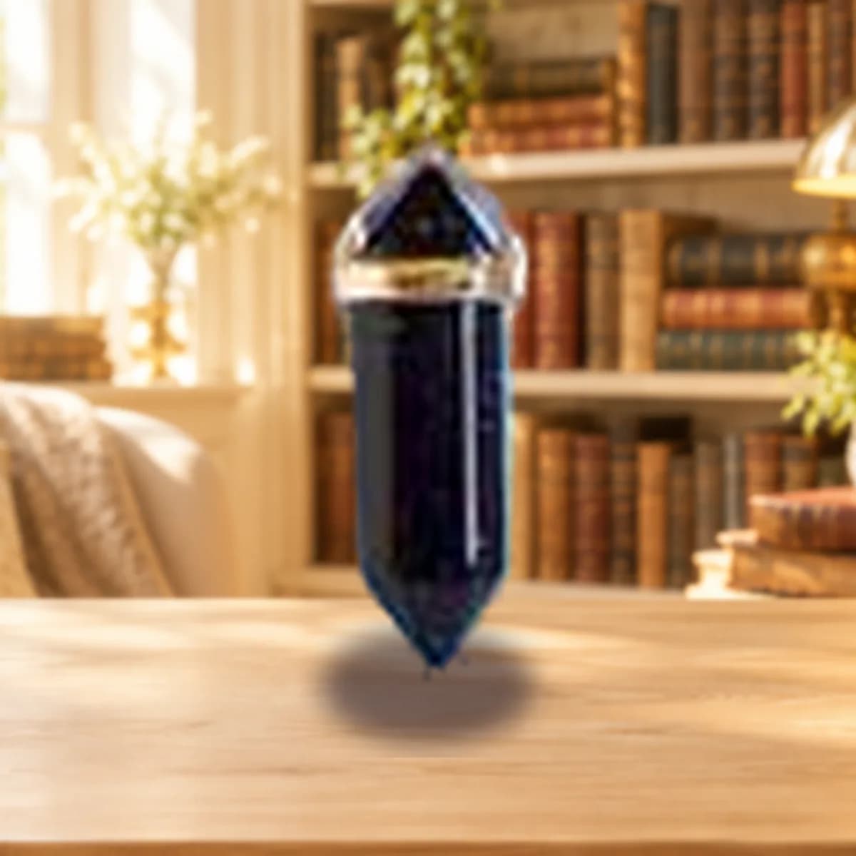 Abundance pillar candle with Blue Sandstone pendant