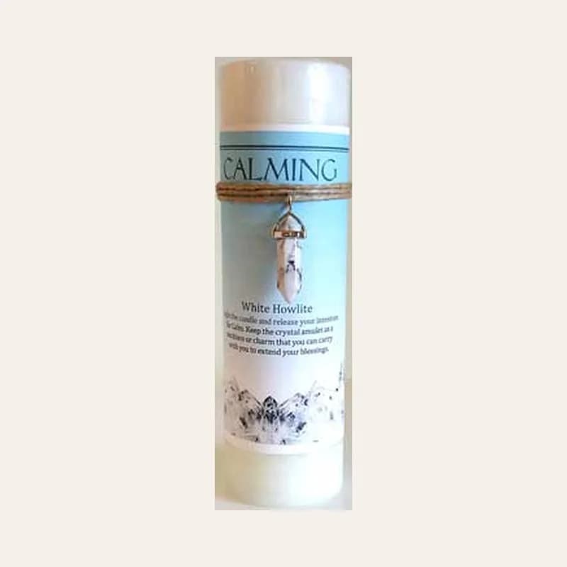 Calming pillar candle with White Howlite pendant