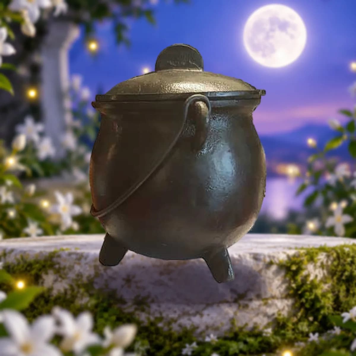 8" cast iron cauldron w/ lid