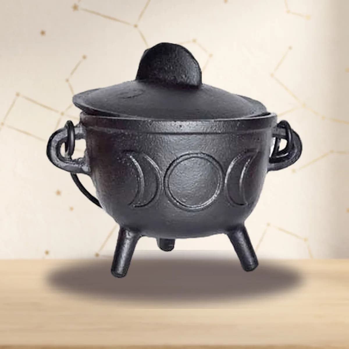 5" Cast iron cauldron w/ lid Triple Moon