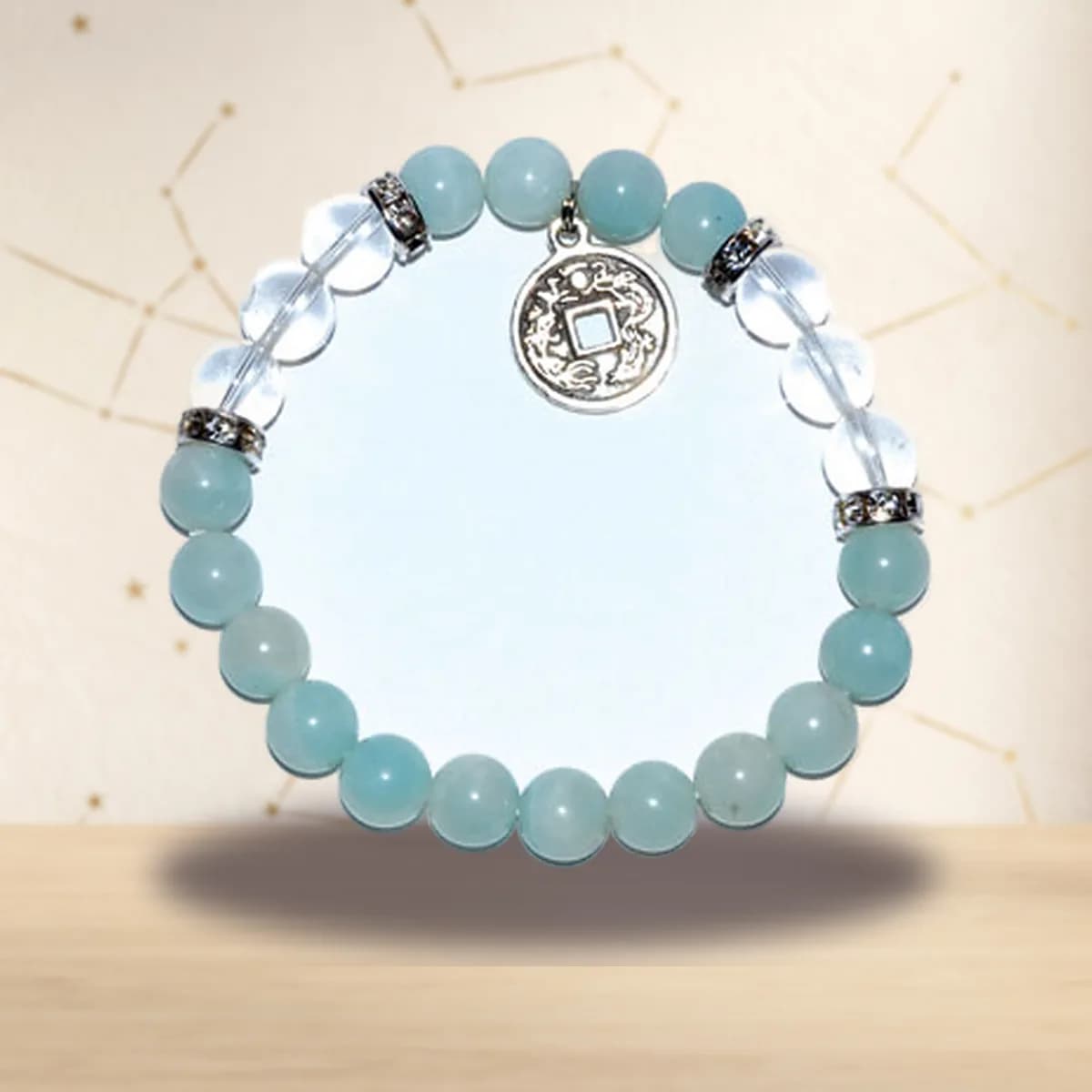 8mm Amazonite/ Quartz with Chinese Coin