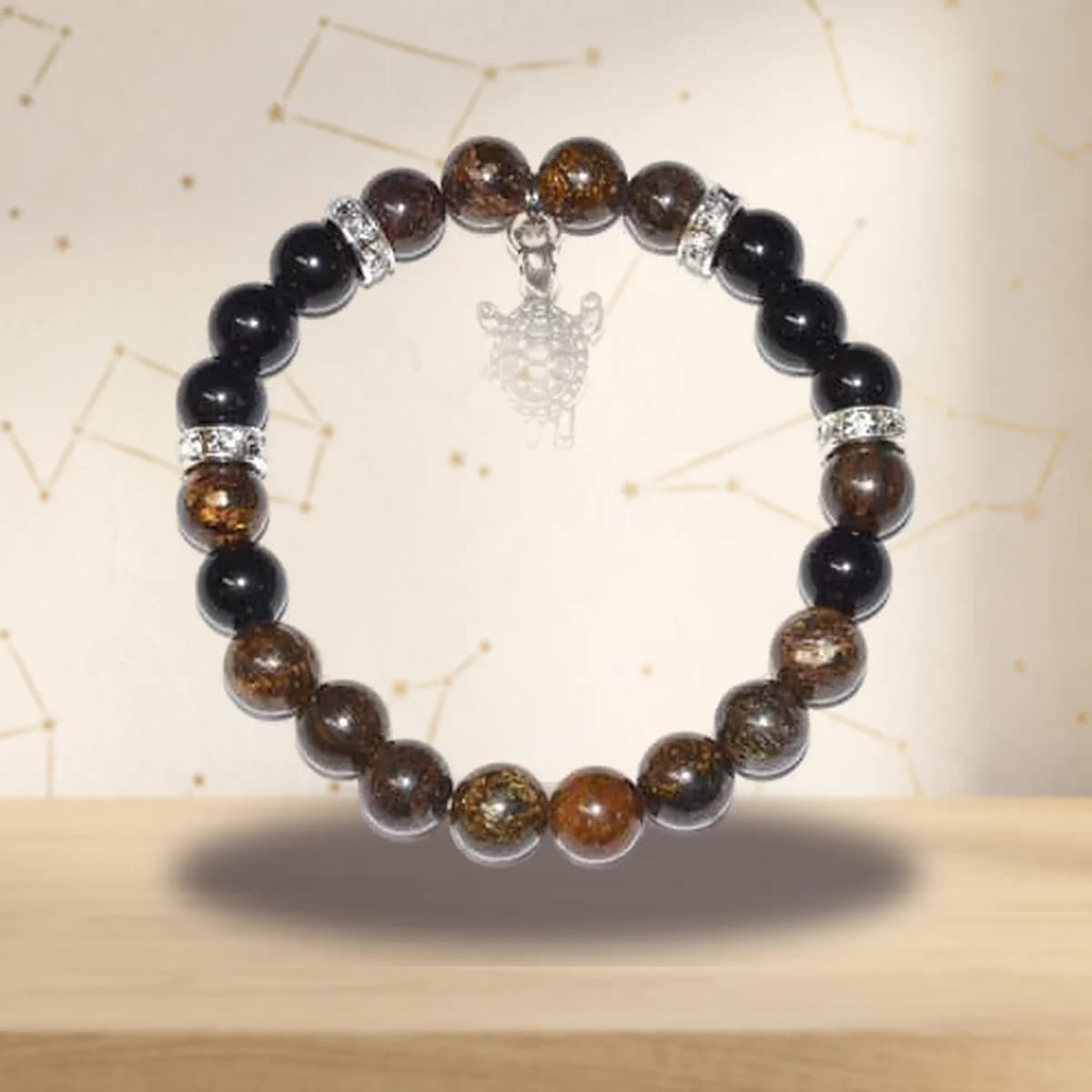 8mm Bronzite & Rainbow Obsidian with Turtle