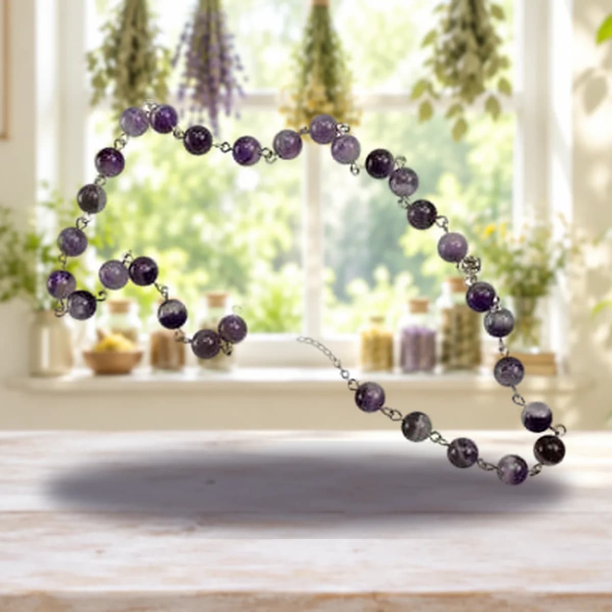 Amethyst Chips in Bottle with Lotus necklace