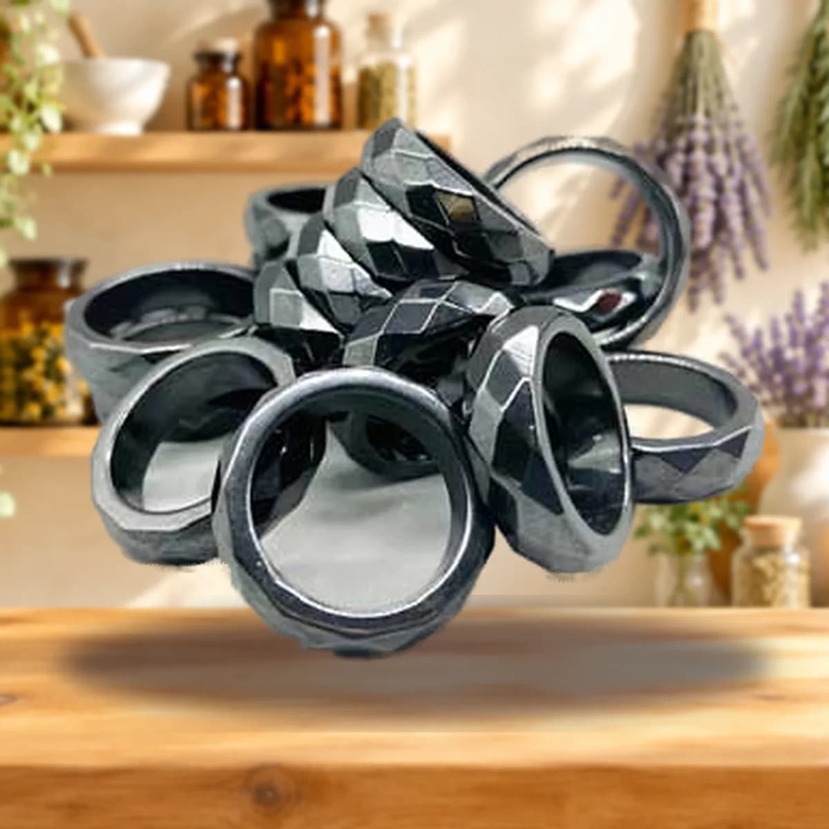 (set of 50) Faceted Hematite magnetic rings