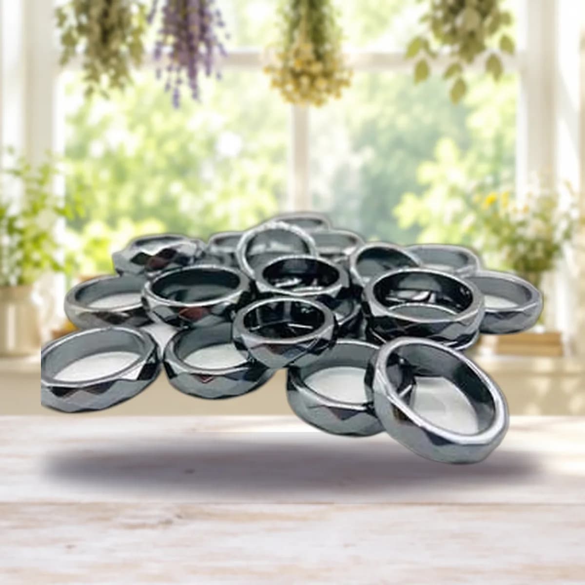 (set of 50) Faceted Hematite rings