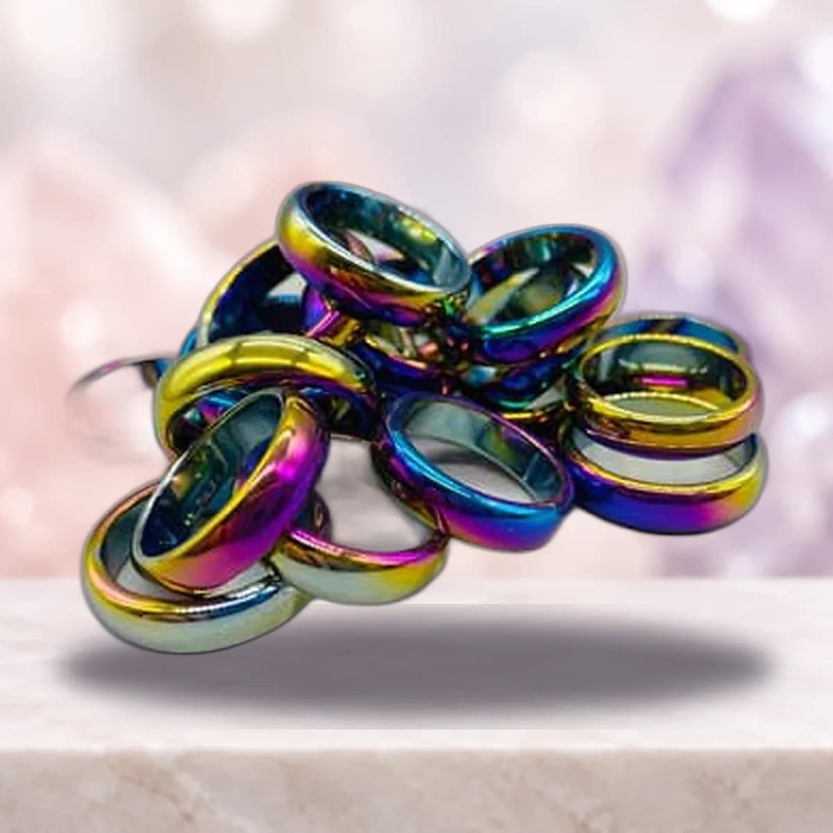 (set of 50) Rainbow Hematite rings
