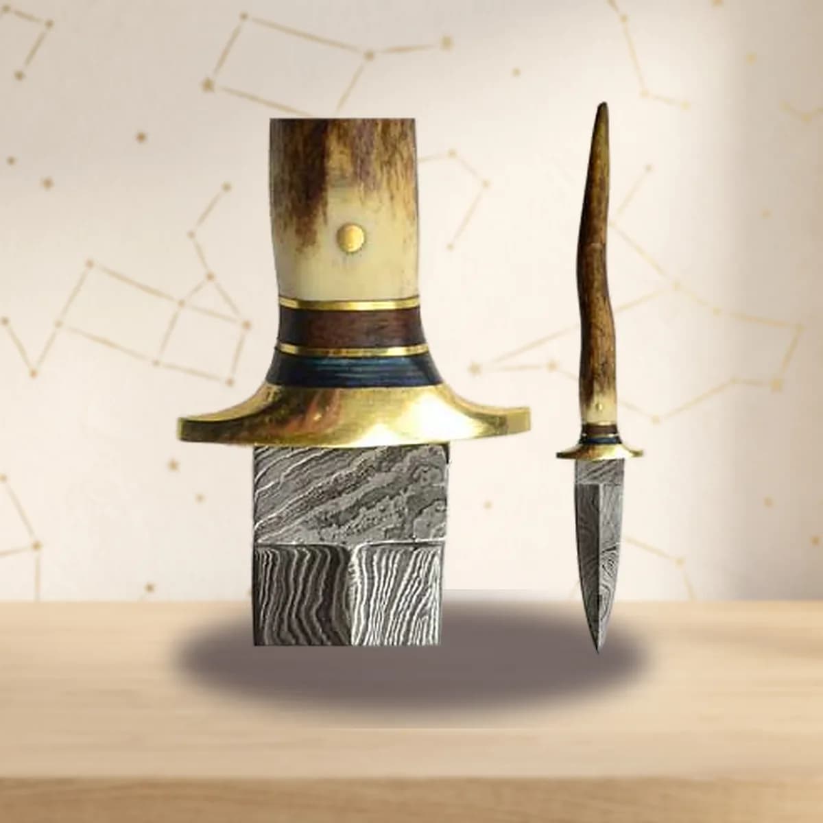 Bone Damascus athame