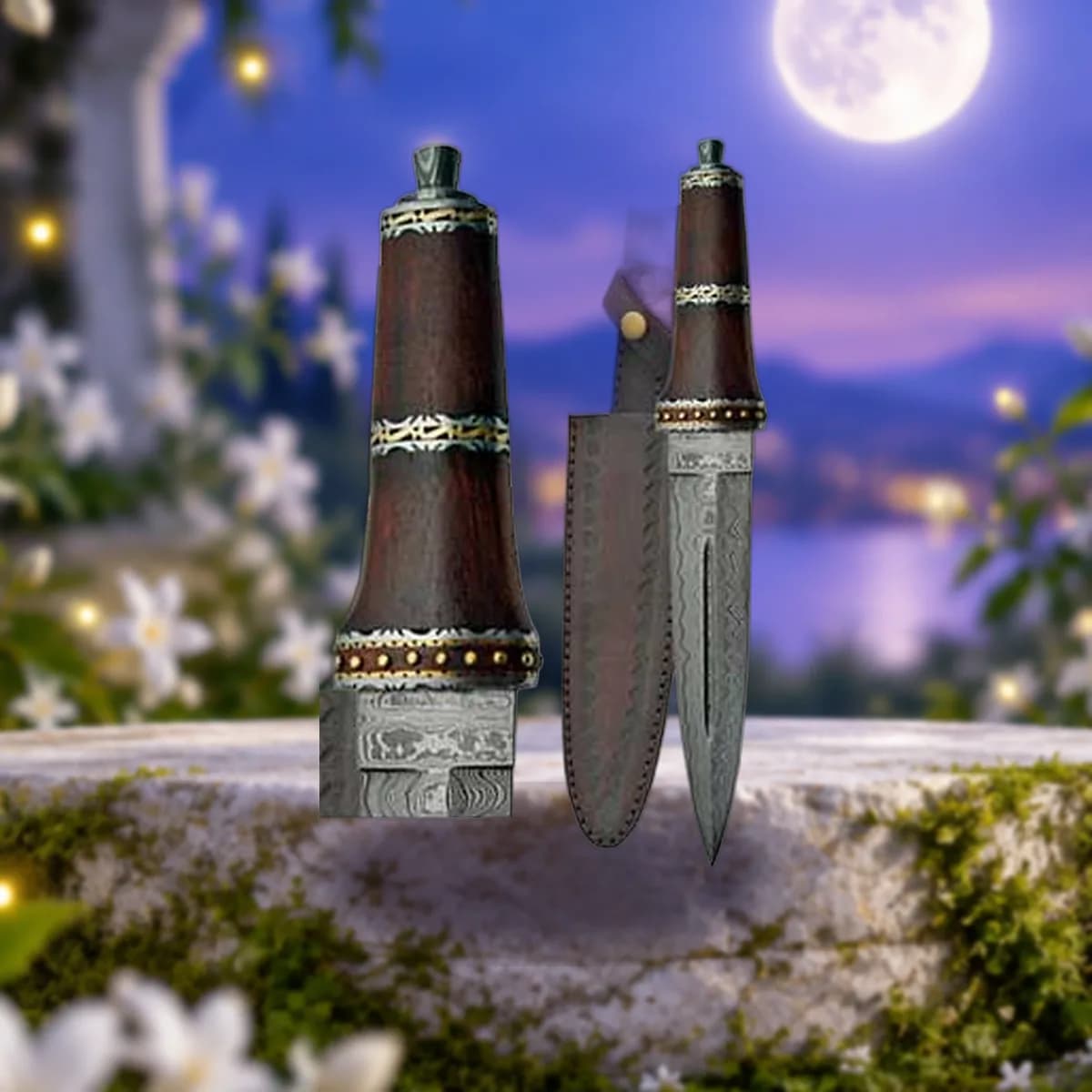 Dirk Wod Damascus athame 13 3/4"