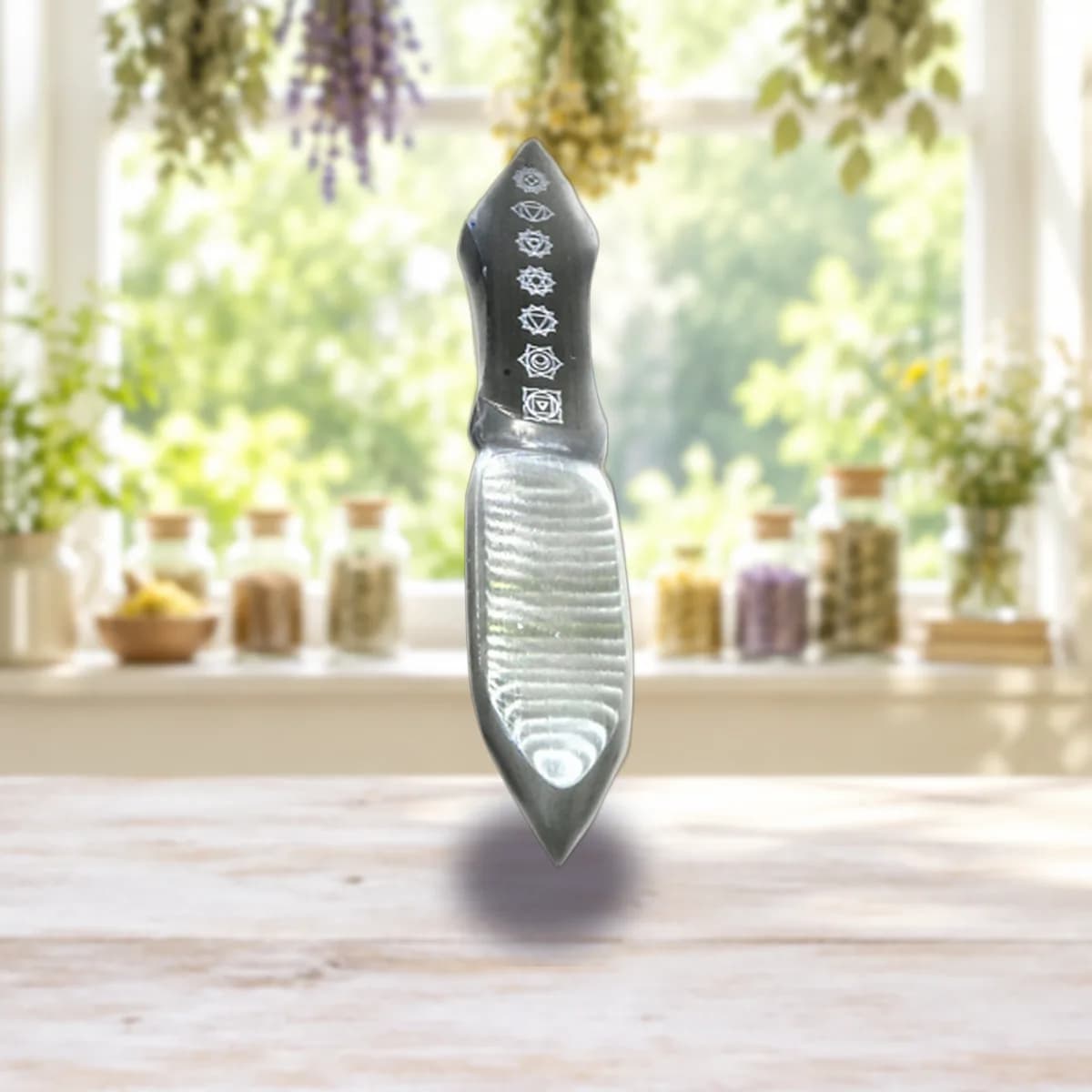 10" Selenite Chakra athame