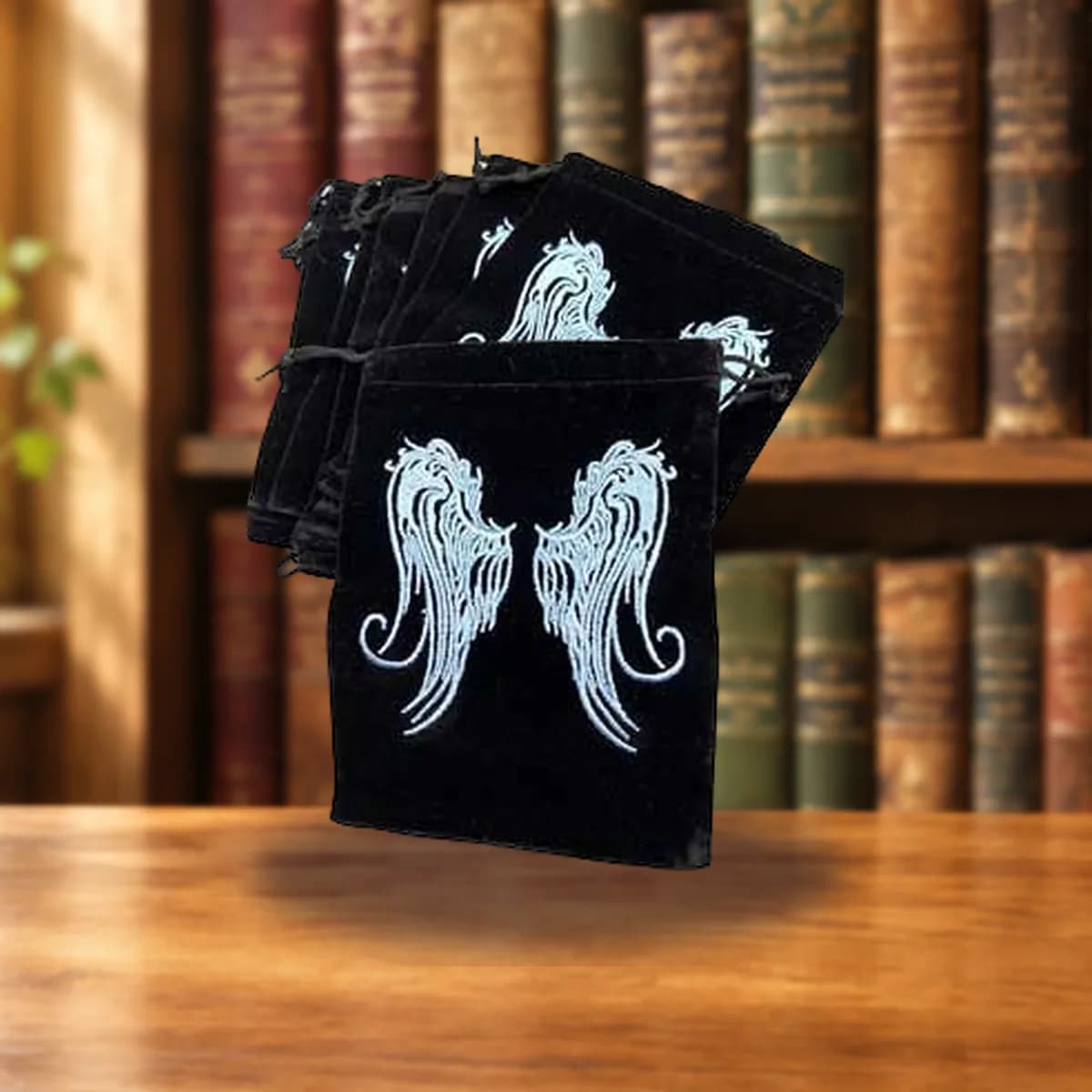 (set of 10) 5"x 7" Angel Wings Black velveteen bag