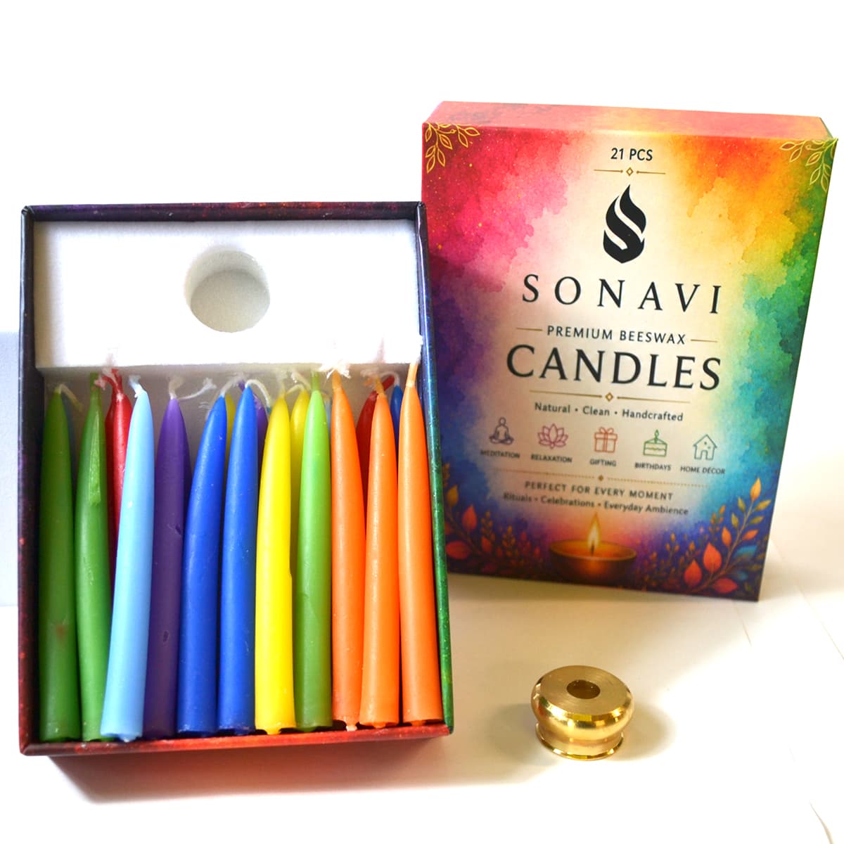 (set of 21) 3" 7 Colors beeswax meditation candles