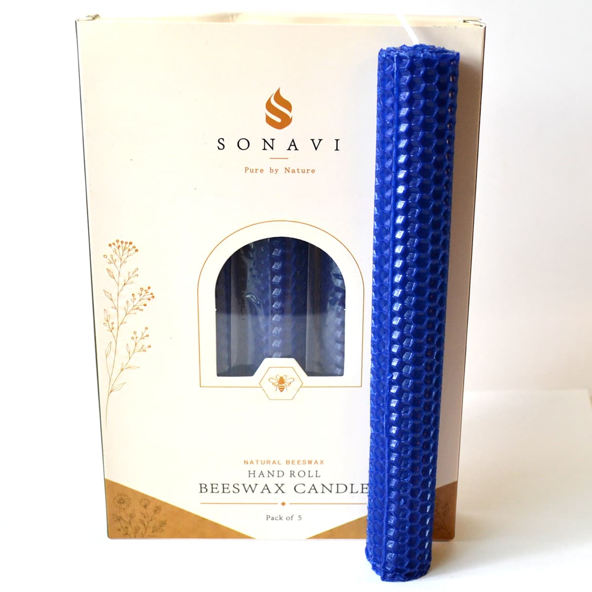 (set of 5) 8" Blue beeswax candles