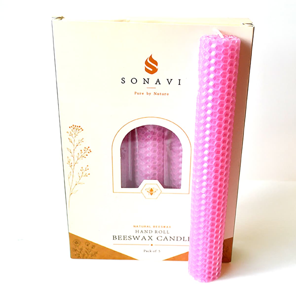 (set of 5) 8" Pink beeswax candles