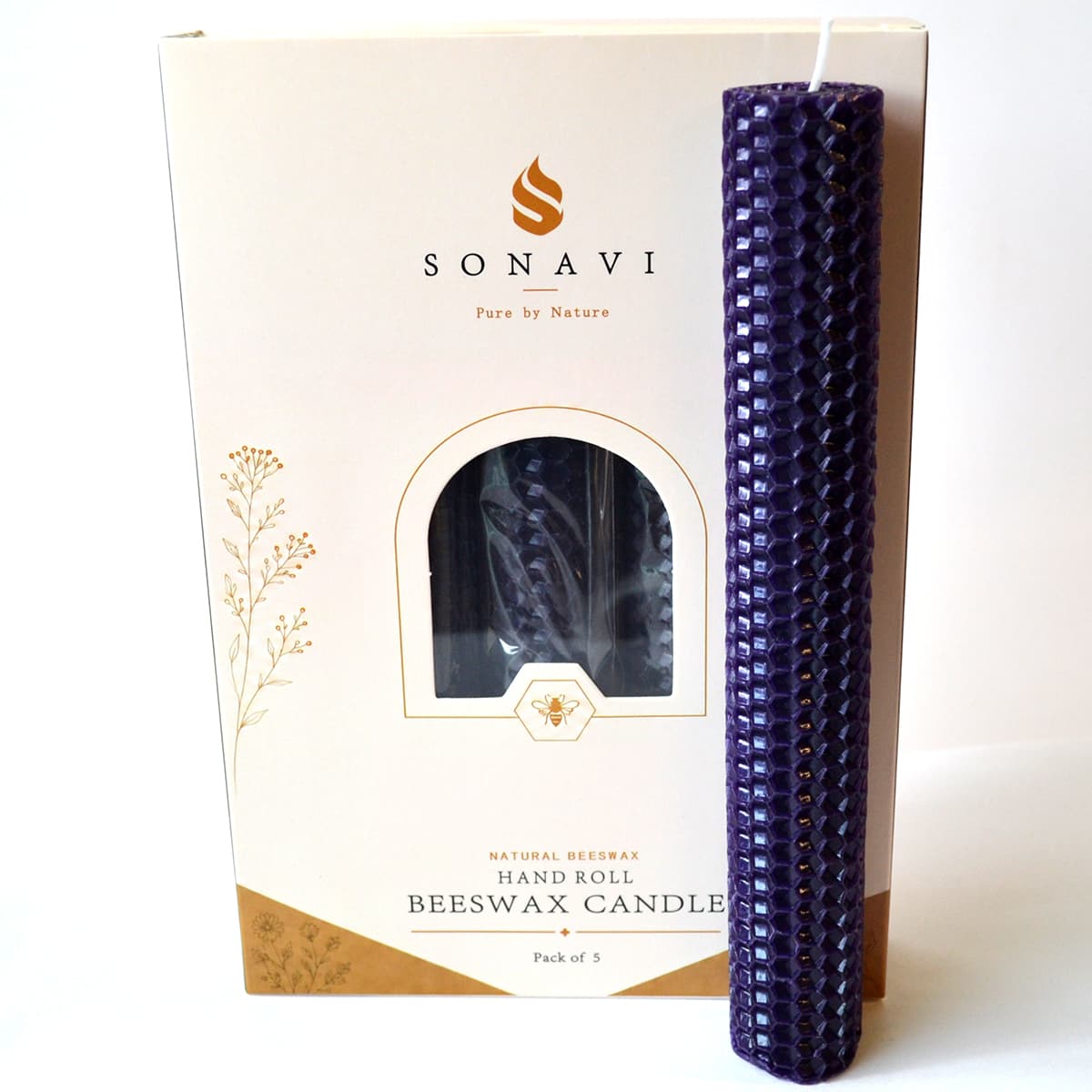 (set of 5) 8" Purple beeswax candles