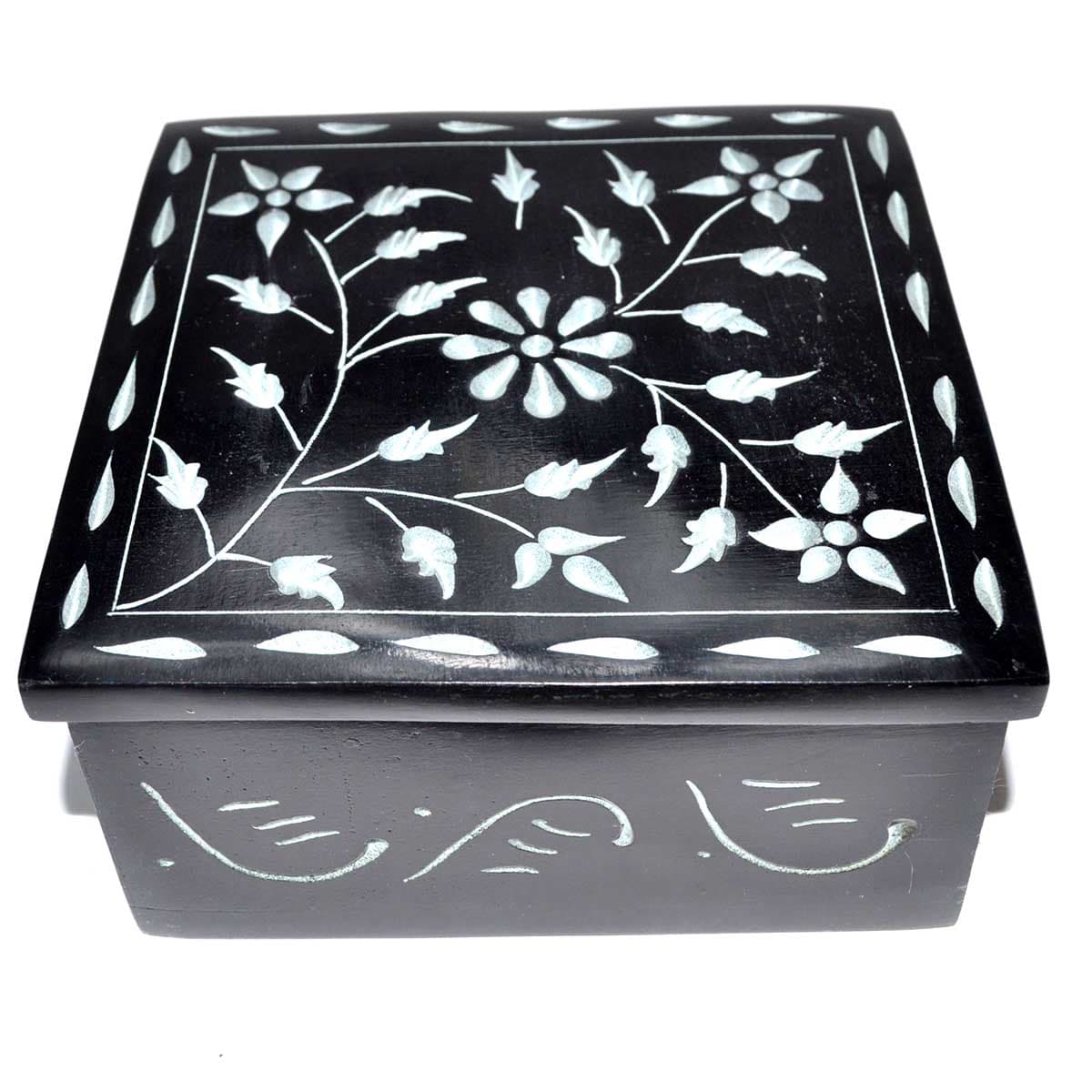 4 1/4" x 4 1/4" Floral soapstone box