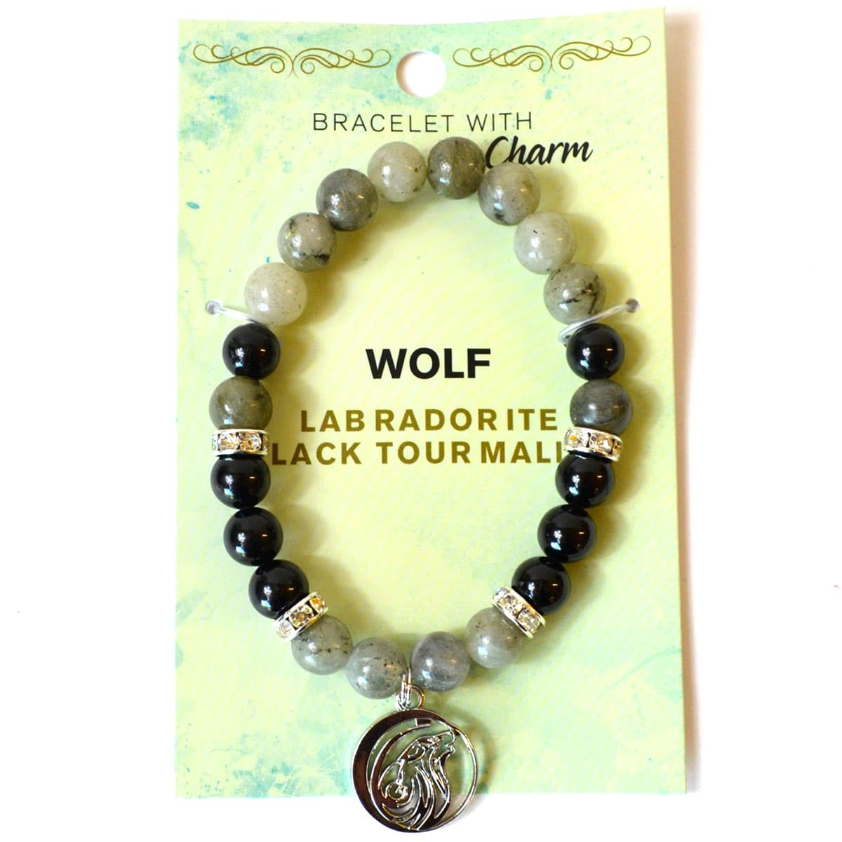 8mm Blue Labradorite & Black Tourmaline / Wolf