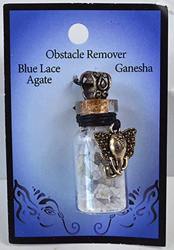 Blue Lace Agate Chips in Bottle with Ganesha necklace