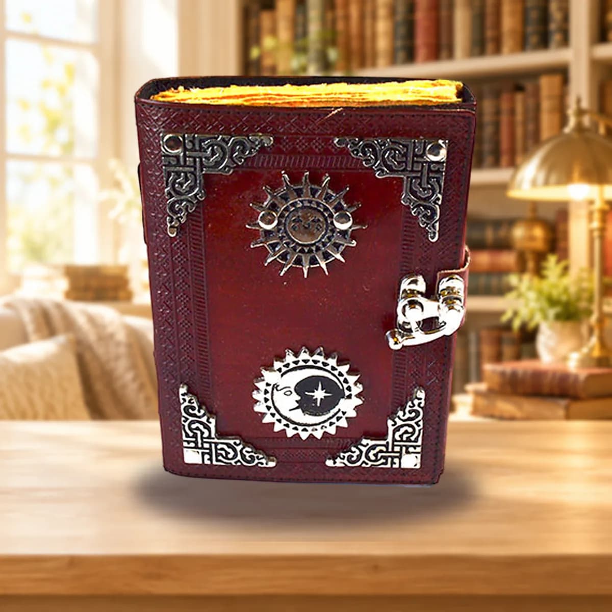 Sun & Moon aged looking paper leather w/ latch 4 1/2" x 6 1/2" - Unlined