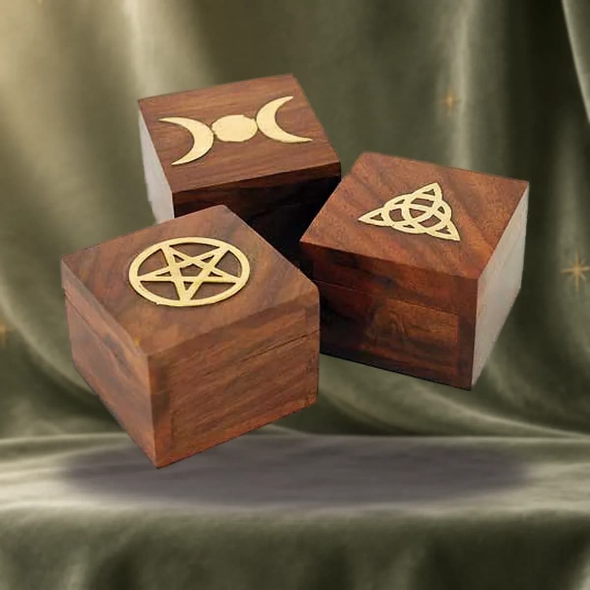 Brass Inlaid Wooden Box, 2 1/2 in.