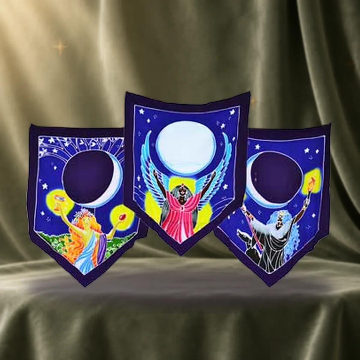 Triple Moon Goddess Prayer Flags 60" x 29"
