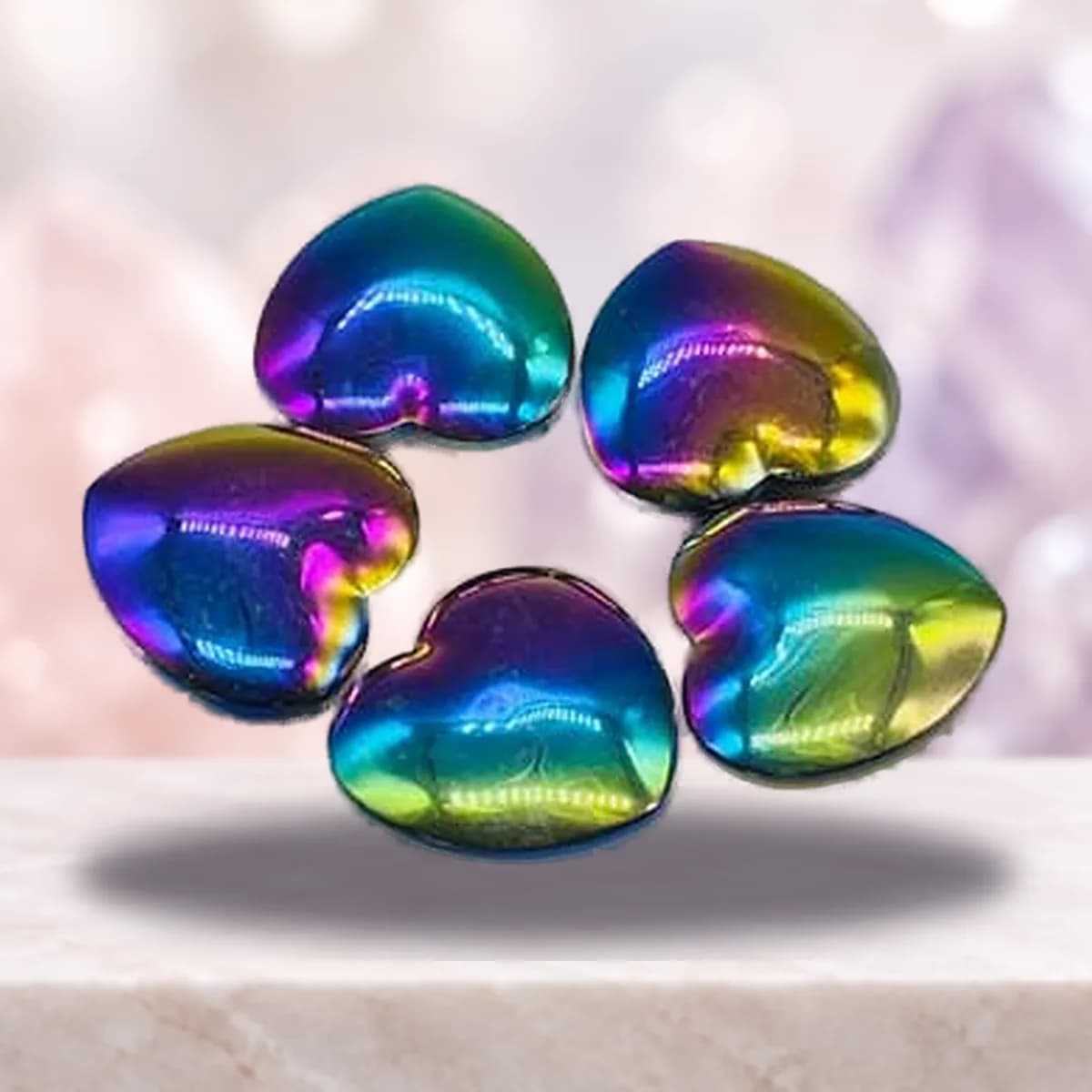 1 3/4" Hematite, Rainbow heart