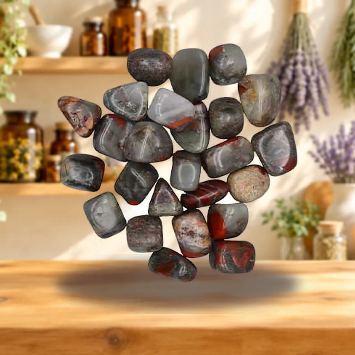 1 lb Bloodstone, African tumbled stones