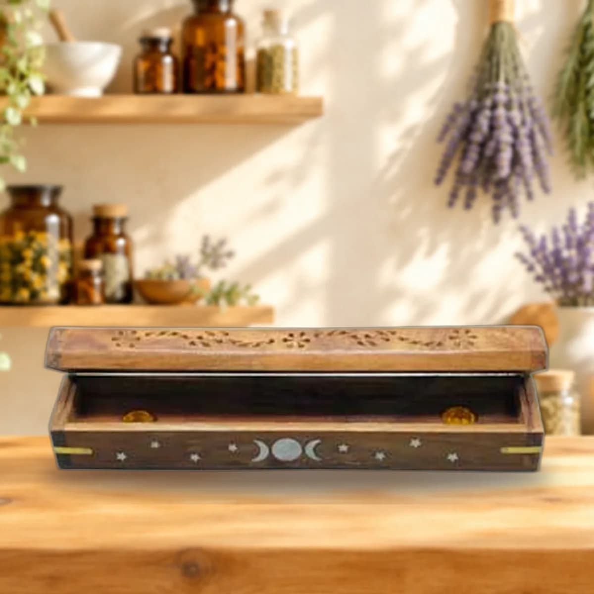 12" Flip Top Triple Moon incense holder