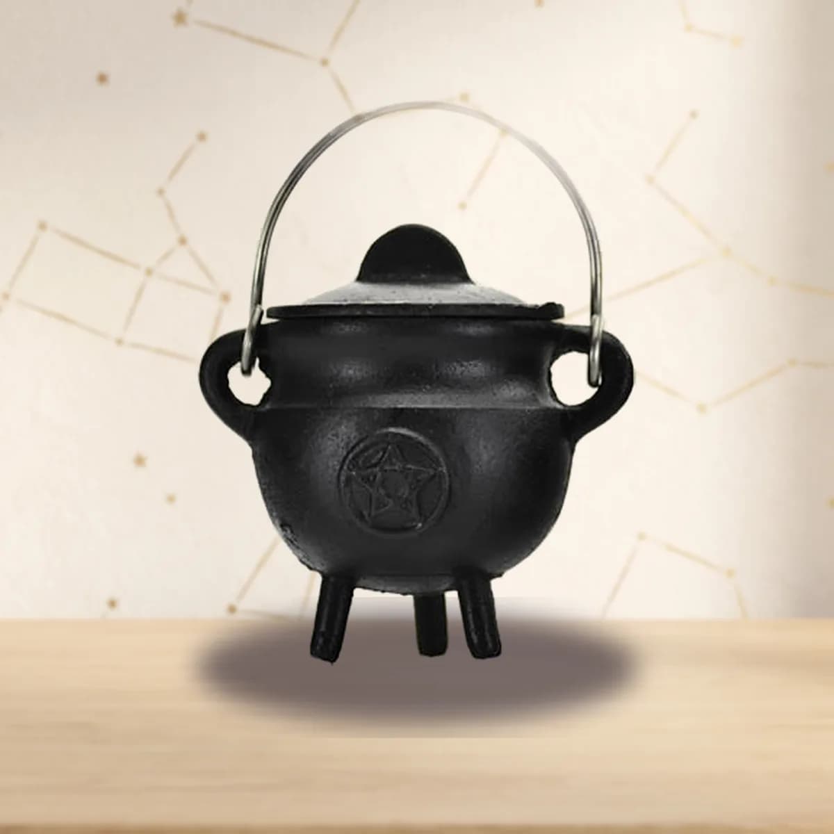 Pentagram Cast Iron Cauldron w/ Lid 2 3/4"