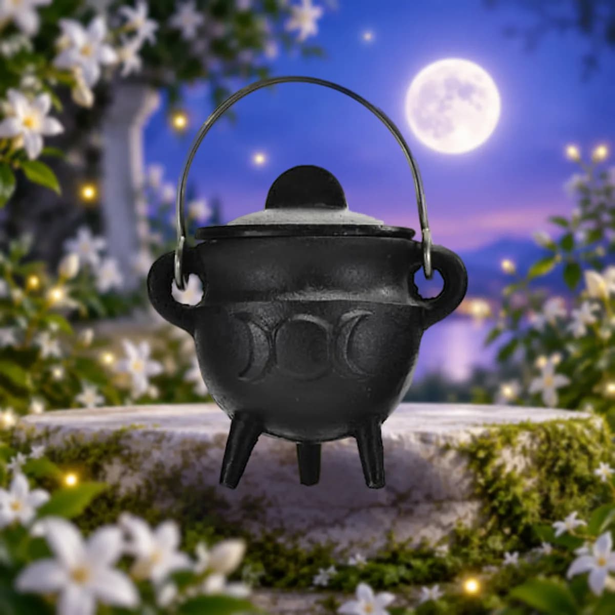 Triple Moon Cast Iron Cauldron w/ Lid 2 3/4"
