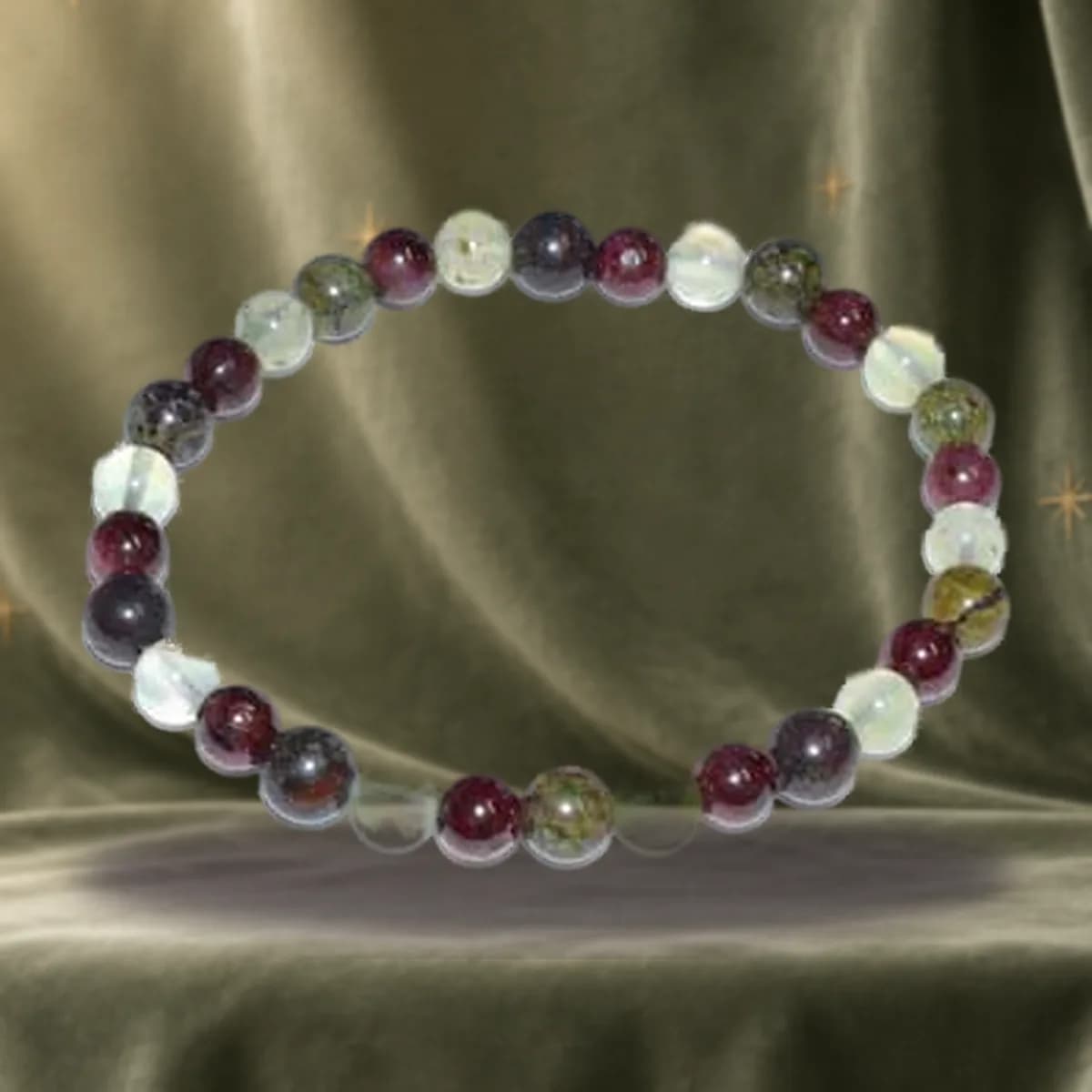 6mm Jasper, Dragon Blood, Garnet & Prehnite bracelet
