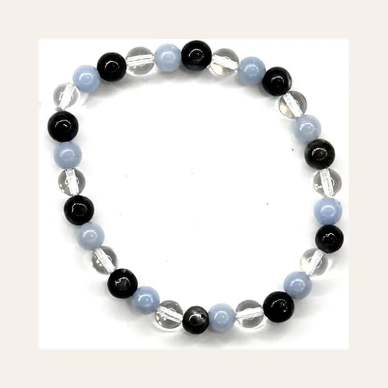 6mm Blk Labradorite, Angelite, Quartz bracelet