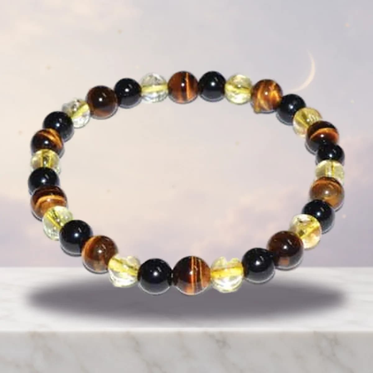 Tiger Eye, Citrine and Black Tourmaline Bracelet, 6 mm