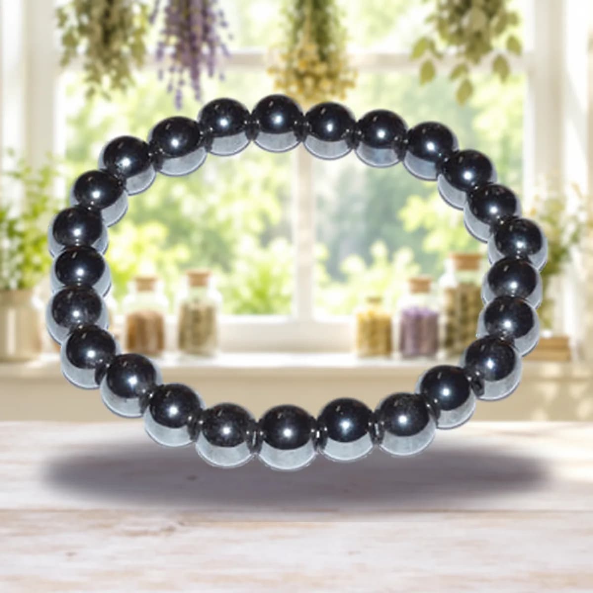 Hematite Bead Bracelet, 8 mm