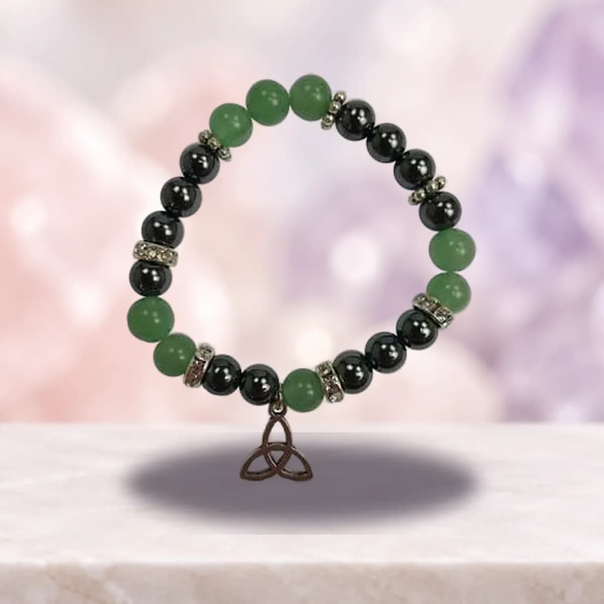 8mm Green Aventurine/ Hematite with Triquetra