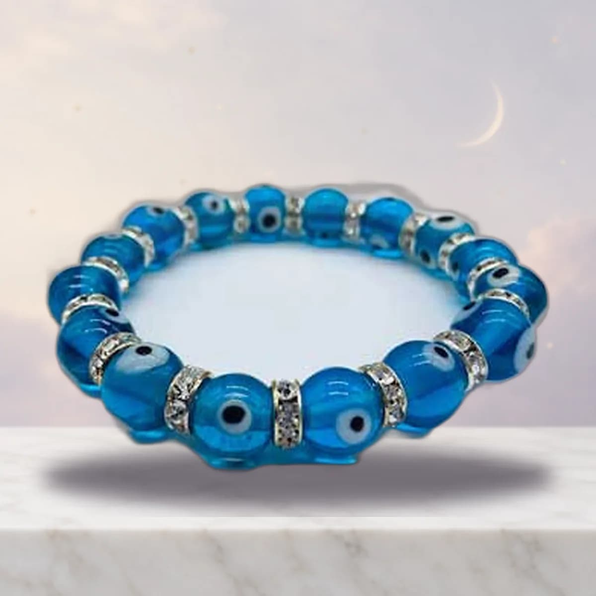8mm Evil Eye in Aqua bracelet