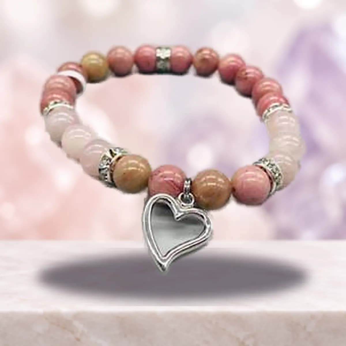 8mm Rhodonite/ Rose Quartz with Heart
