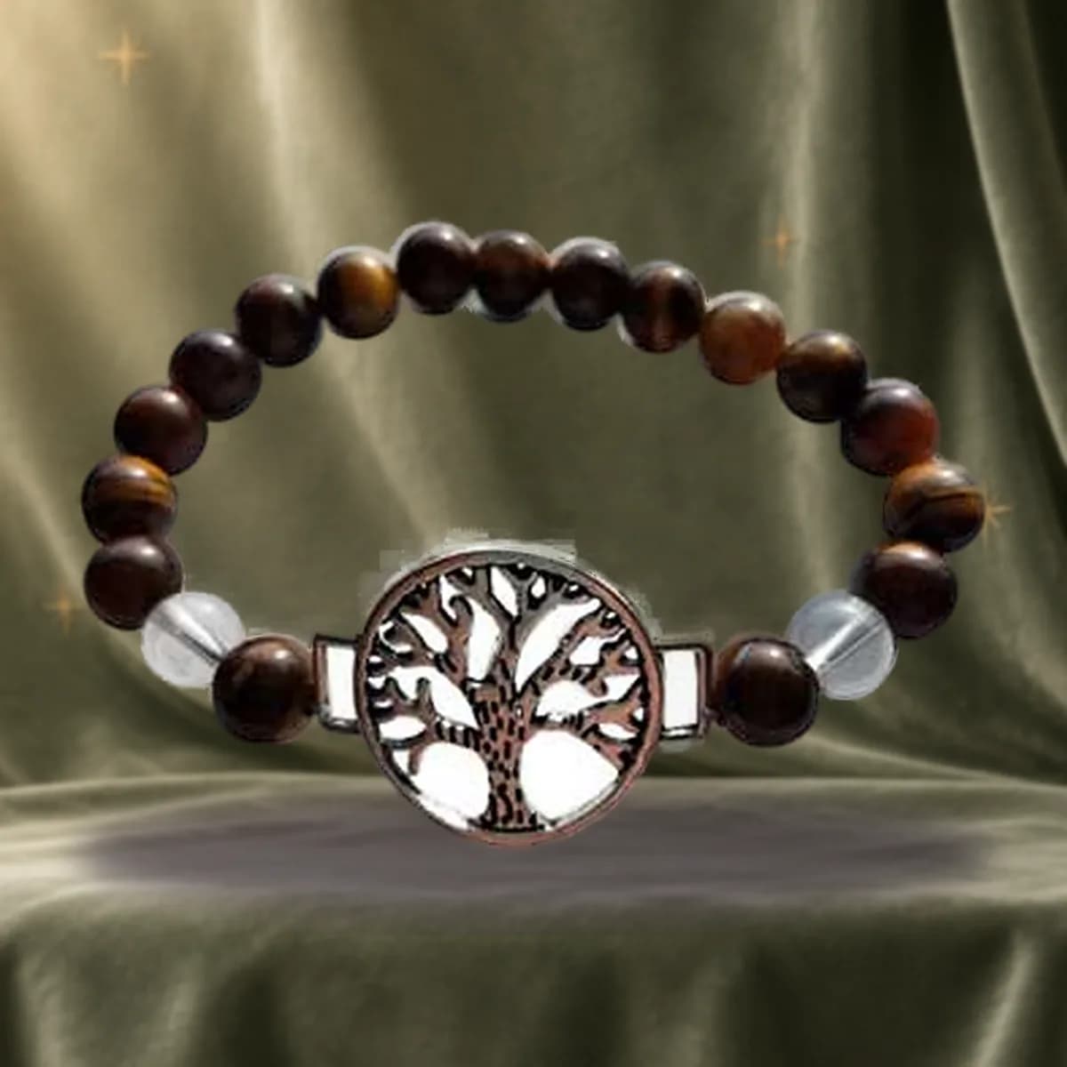 8mm Tiger Eye/ Quartz with Tree of Life