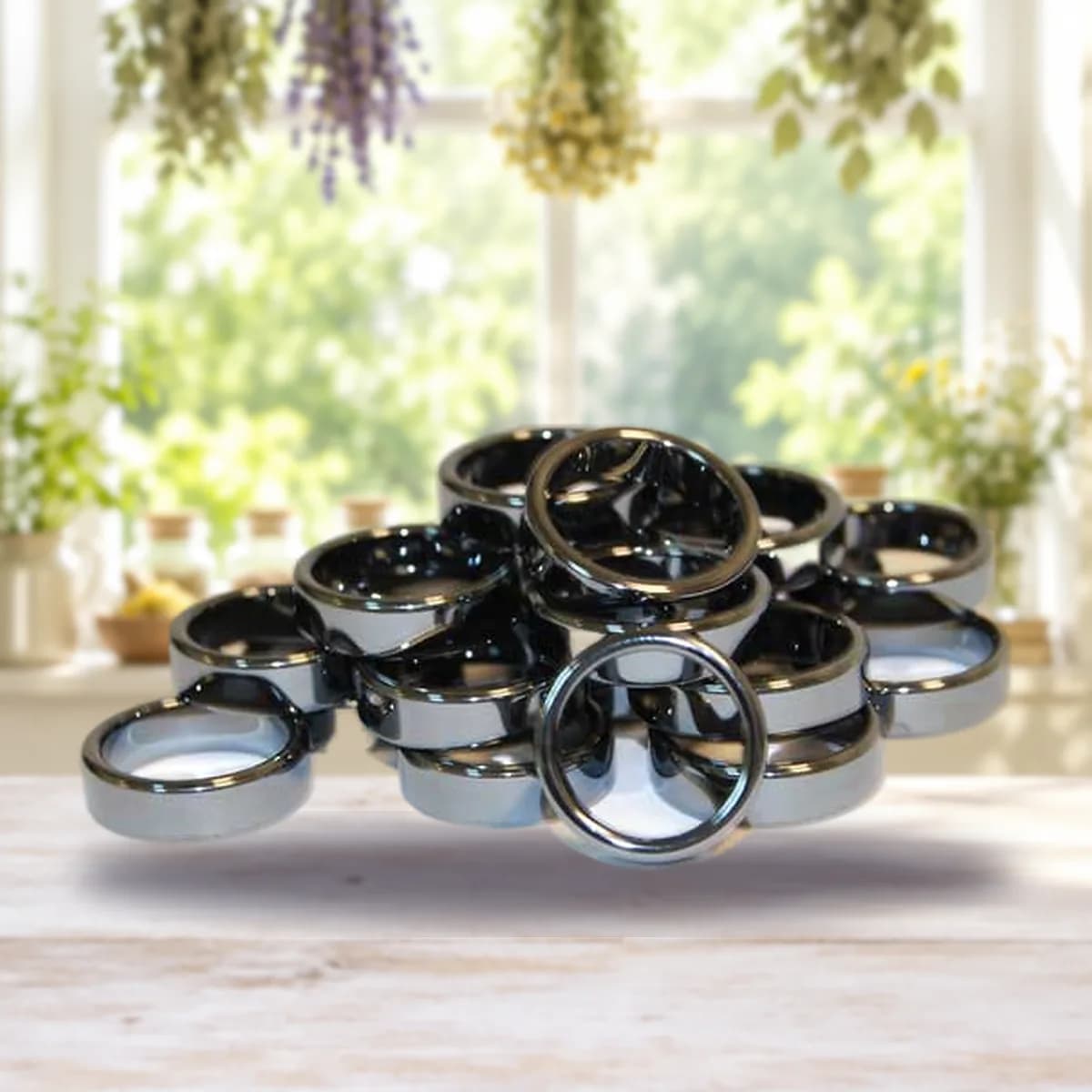Flat Hematite Rings, 6 mm, Set of 100